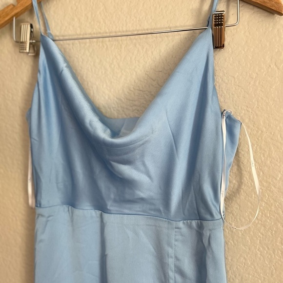 NWOT Formal Invitation Light Blue Satin Cowl Neck Maxi Dress - Picture 3 of 7